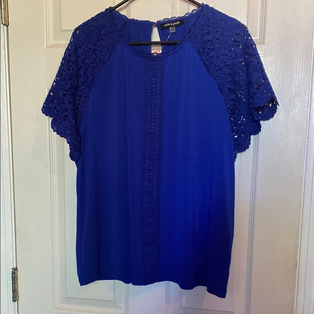 Cable & Gauge Blue Flutter Sleeve Cropped Blouse